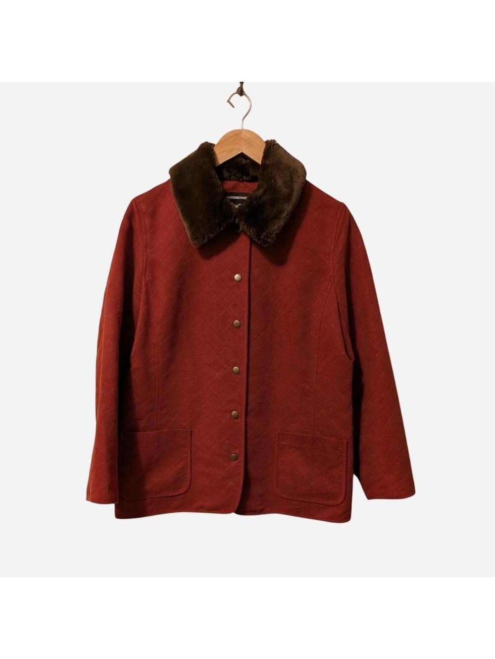 Vintage Y2K Rust Red Quilted Barn Jacket Detachable Faux Fur Collar Size 10